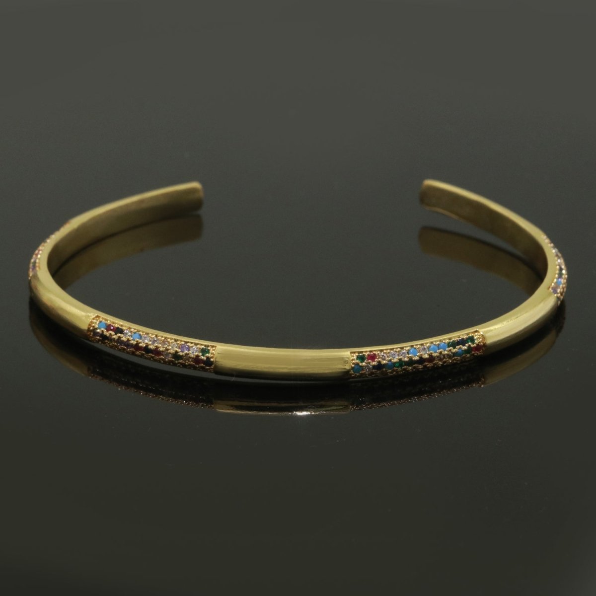 Dainty gold bracelet, thin gold cuff, Rainbow CZ minimalist jewelry, layering jewelry, gift for her, delicate Bangle bracelet | WA-185 Clearance Pricing