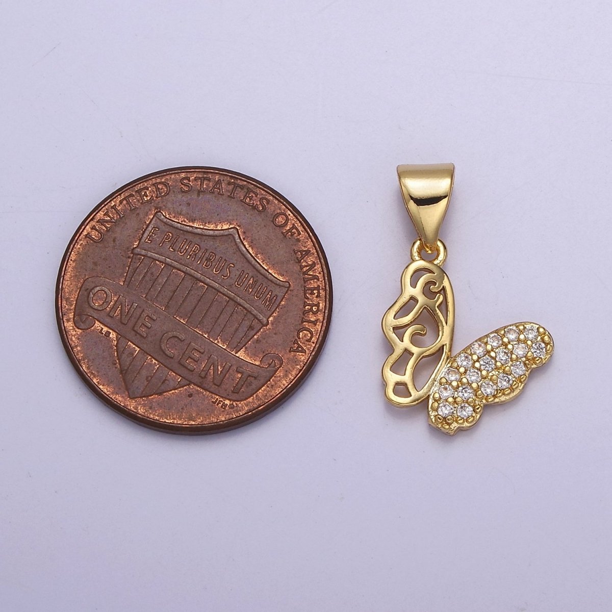Dainty Gold Butterfly Pendant with Clear Cubic Zirconia Stone Mariposa Charm J-343