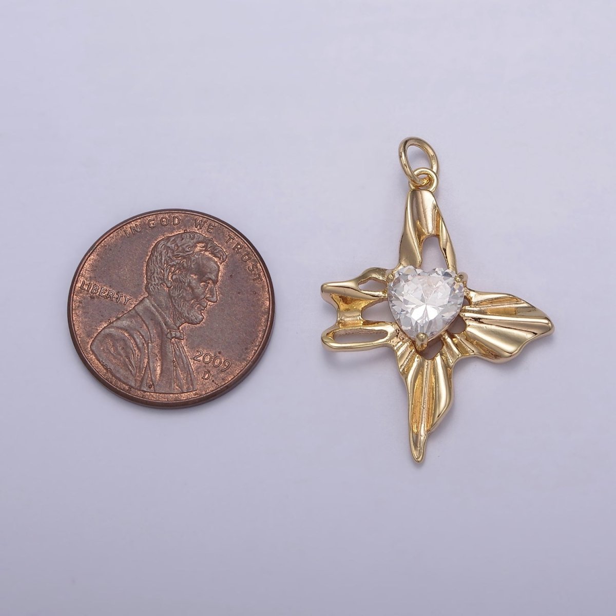 Dainty Gold Clear Heart Diamond Cubic Zirconia Charm N-830