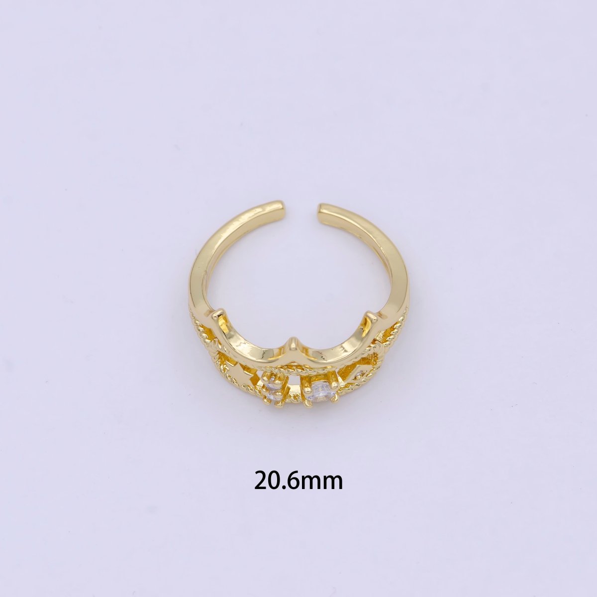 Dainty Gold Crown Ring Clear Tiara Cz Ring Open Adjustable Stackable Jewelry S-396