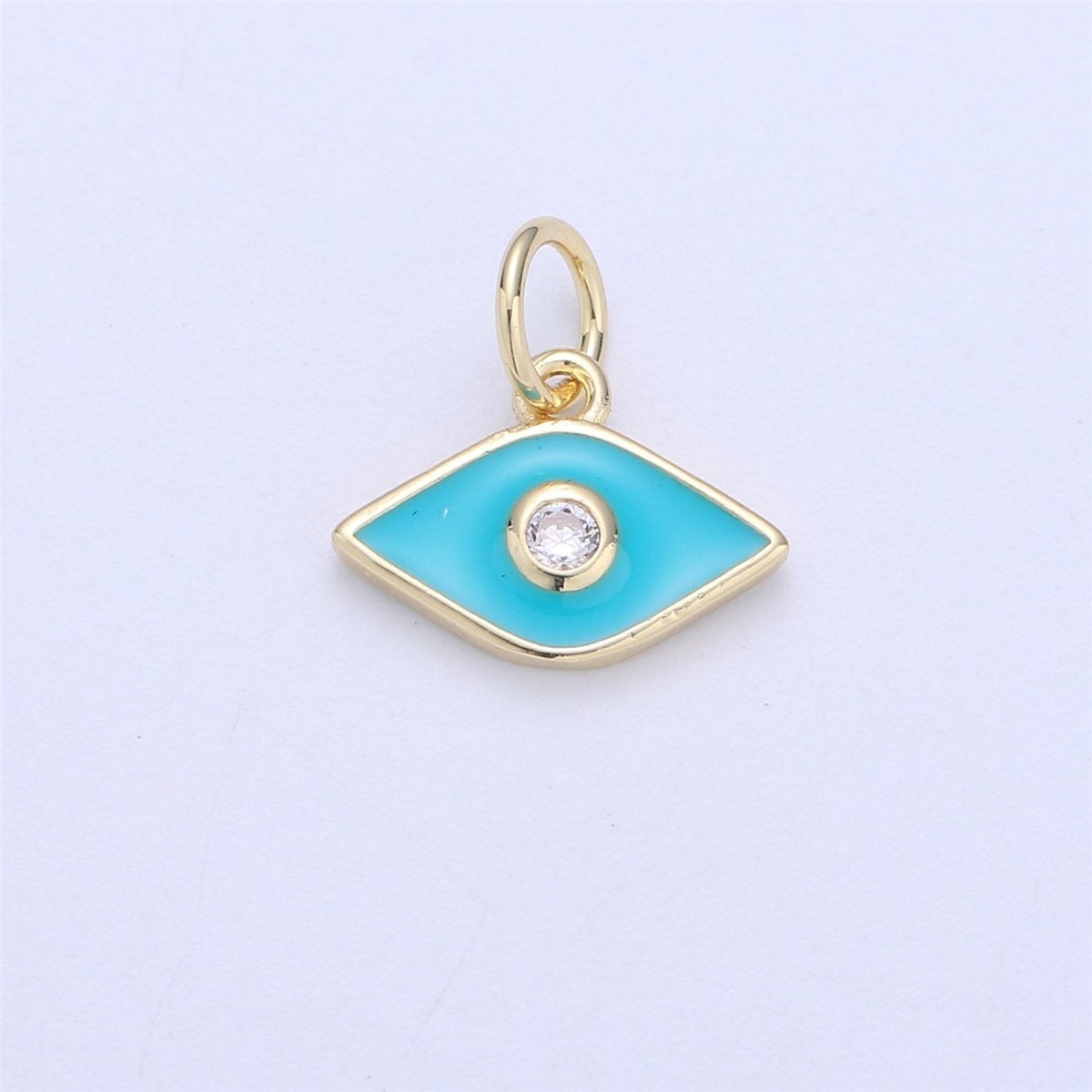 Dainty Gold Fill Blue Purple Teal White Enamel Evil Eye Charm, CZ Micro Pave Eye pendant for Necklace Bracelet Earring Charm Jewelry Supply, C-835