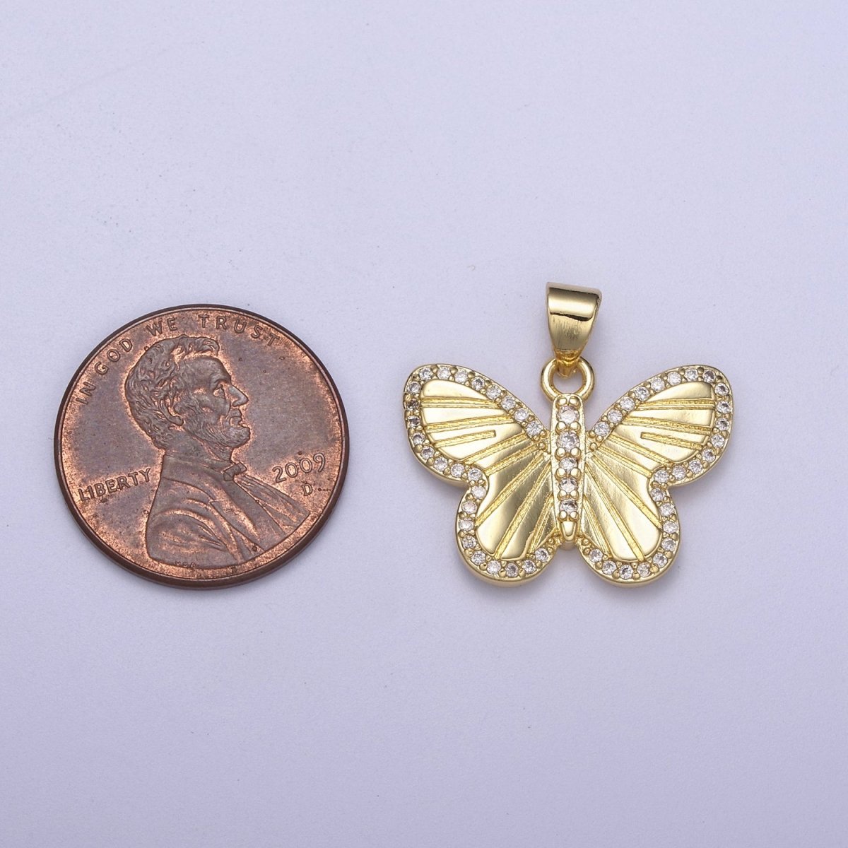 Dainty Gold Fill Butterfly Pendant With Cz Animal Charm H-143
