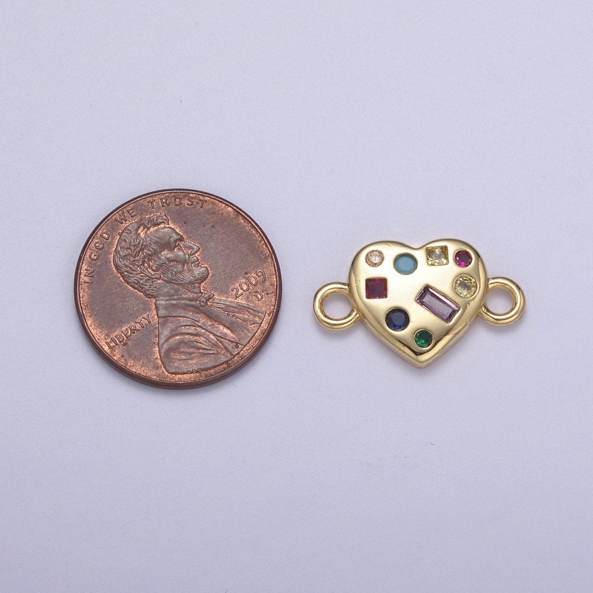 Dainty Gold Fill Heart Multi Color Gem Cz Stone Charm Connector for Necklace, Bracelet, Earring Supply F-141