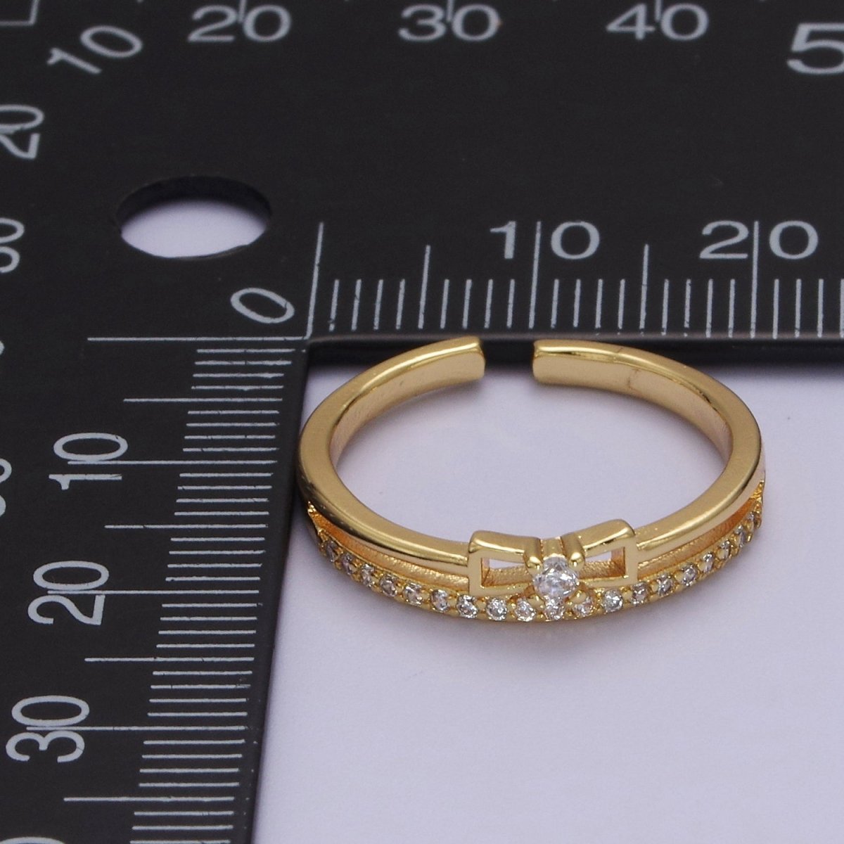 Dainty Gold Filled Bow CZ Ring Open Adjustable Ring S-514