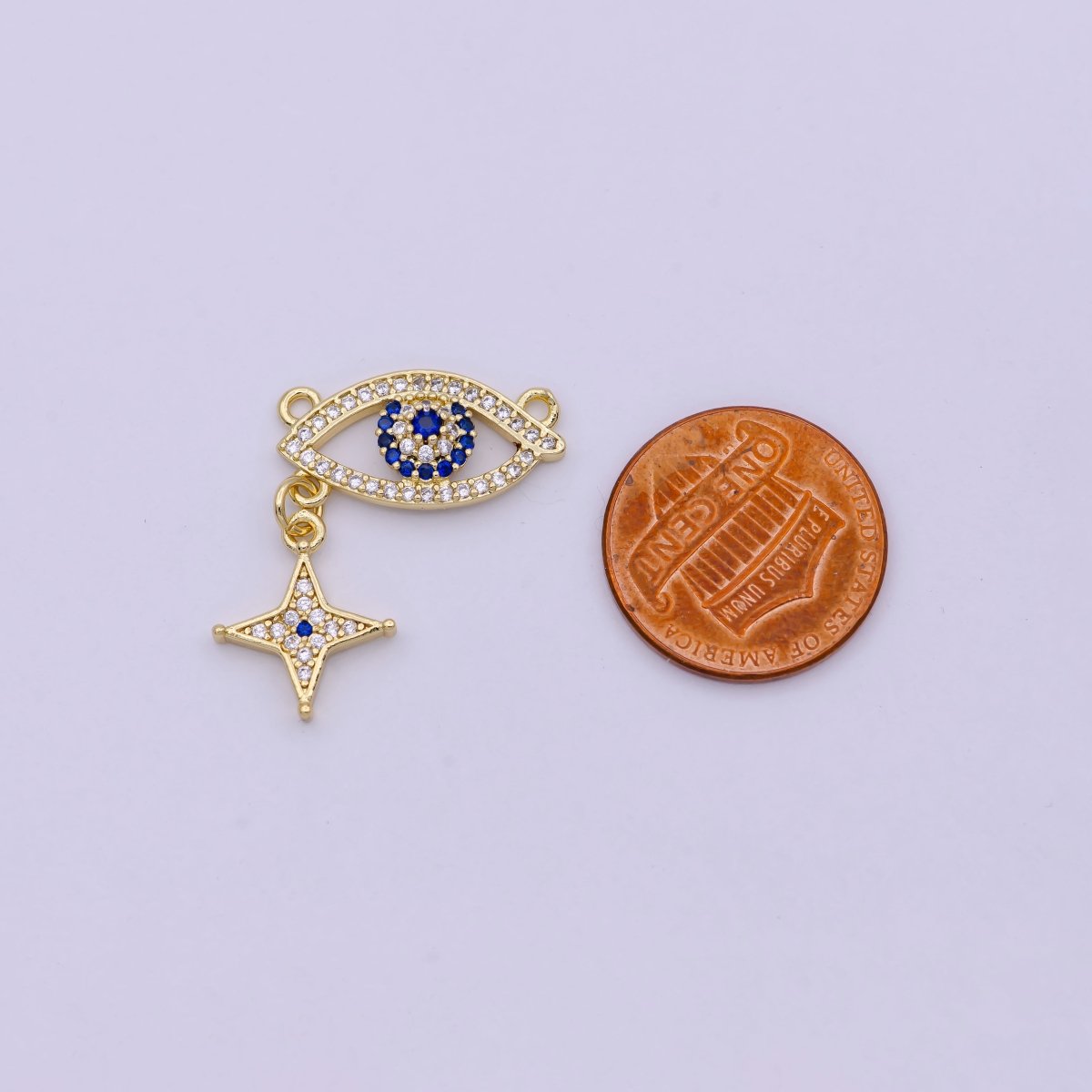 Dainty Gold Filled Cubic Evil Eye Charm Connector for Necklace Pendant F-744