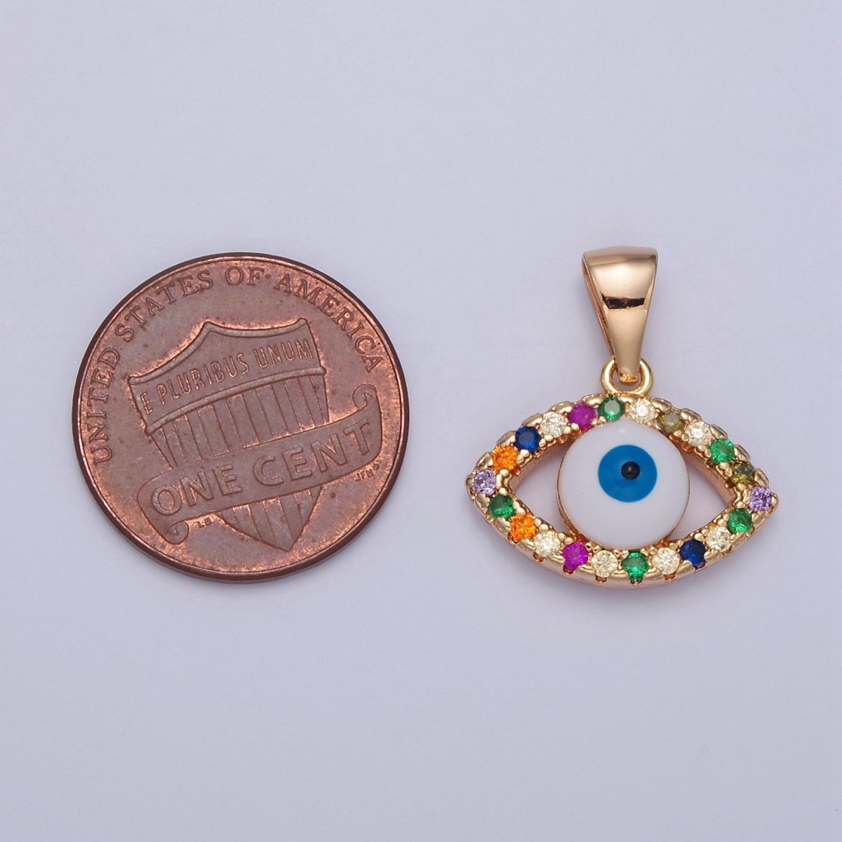 Dainty Gold Filled Evil Eye Pendant with Colorful CZ Stone J-601