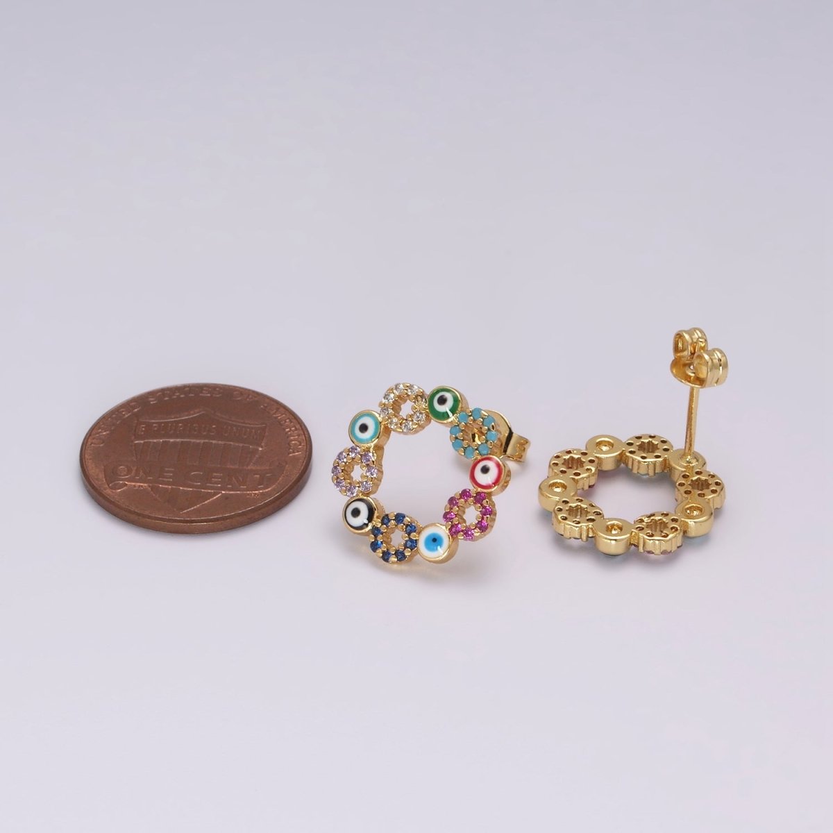 Dainty Gold Filled Evil Eye Stud Earring Round Circle Amulet Jewelry T-228