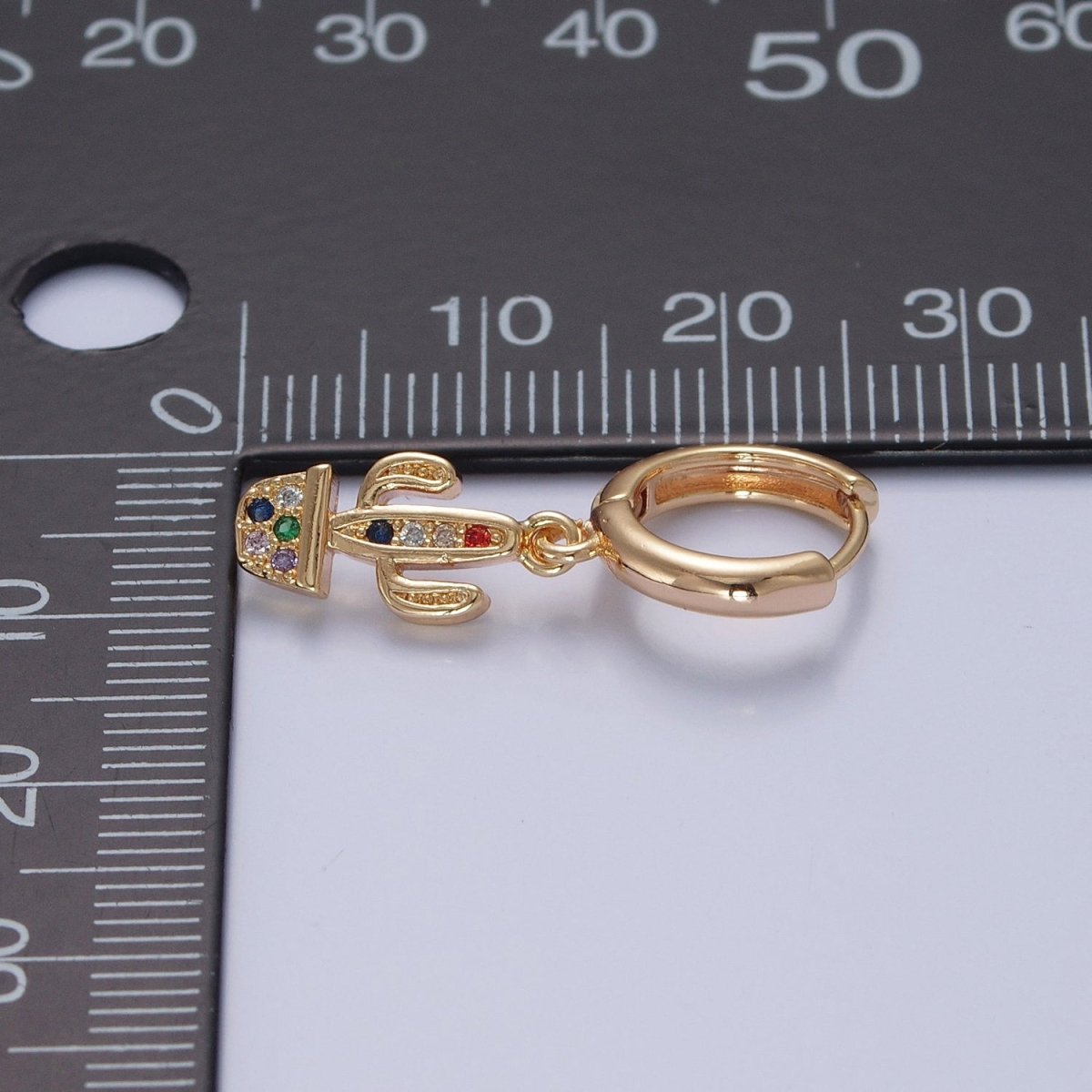 Dainty Gold Filled Huggie Earring with Cactus Charm V-438