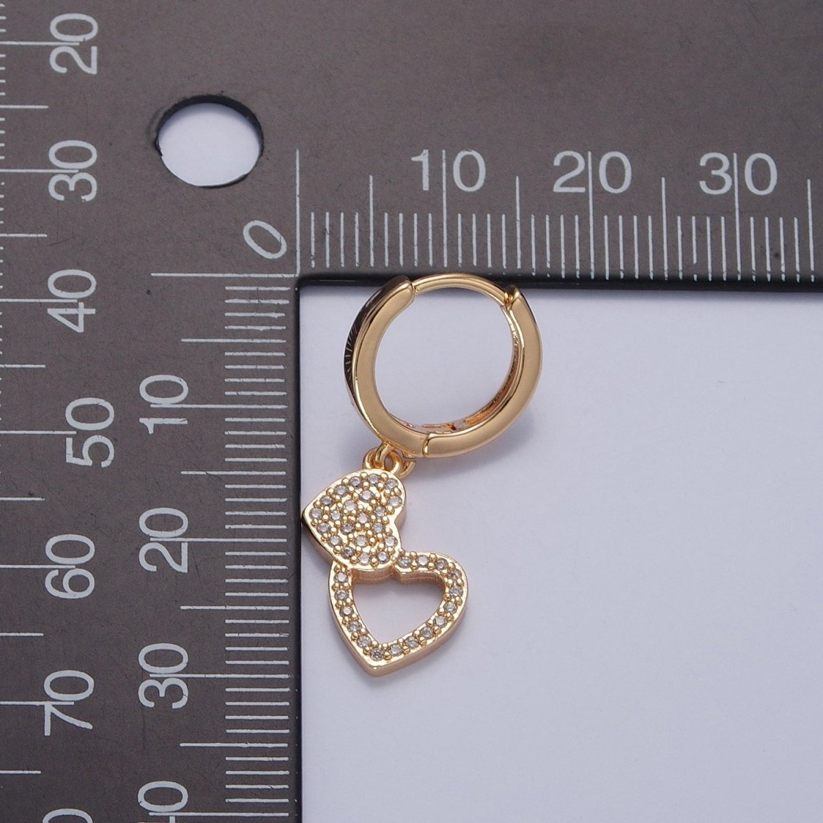 Dainty Gold Filled Huggie Earring with Two Heart Charm V-439
