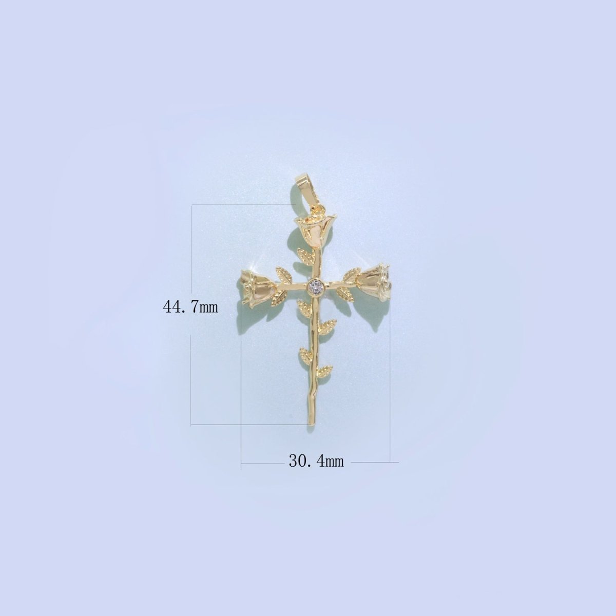 Dainty Gold Filled Rose Cross Charms Cross Pendants Rose Vine Religious Charms Rosary Parts Jewelry Supplies J-903