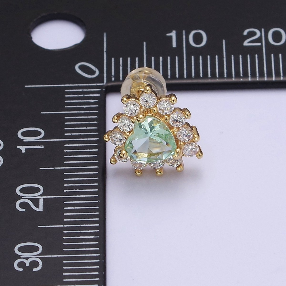 Dainty Gold Heart Stud Earrings Aqua Heart Cz Minimalist Delicate Earring 18K Gold Filled Stud Earring Valentine V-126