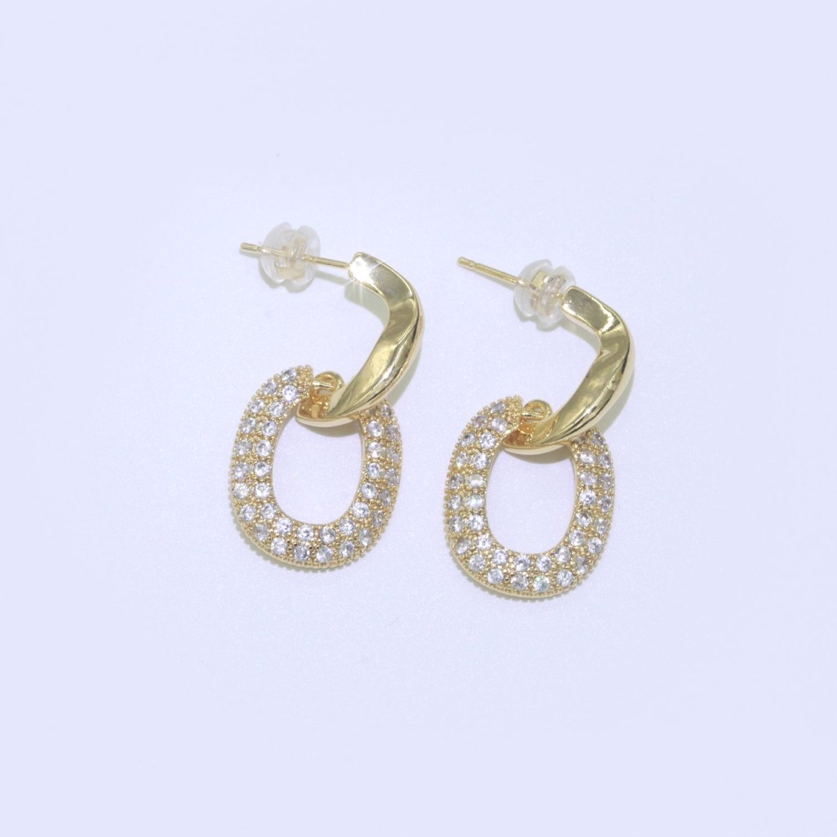 Dainty Gold Hoop Earring Micro Pave Dangle Round Stud Earring T-045