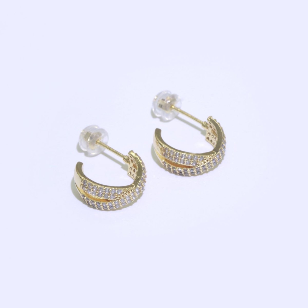 Dainty Gold Hoop Earring Micro Pave Hoop Stud Earring T-043