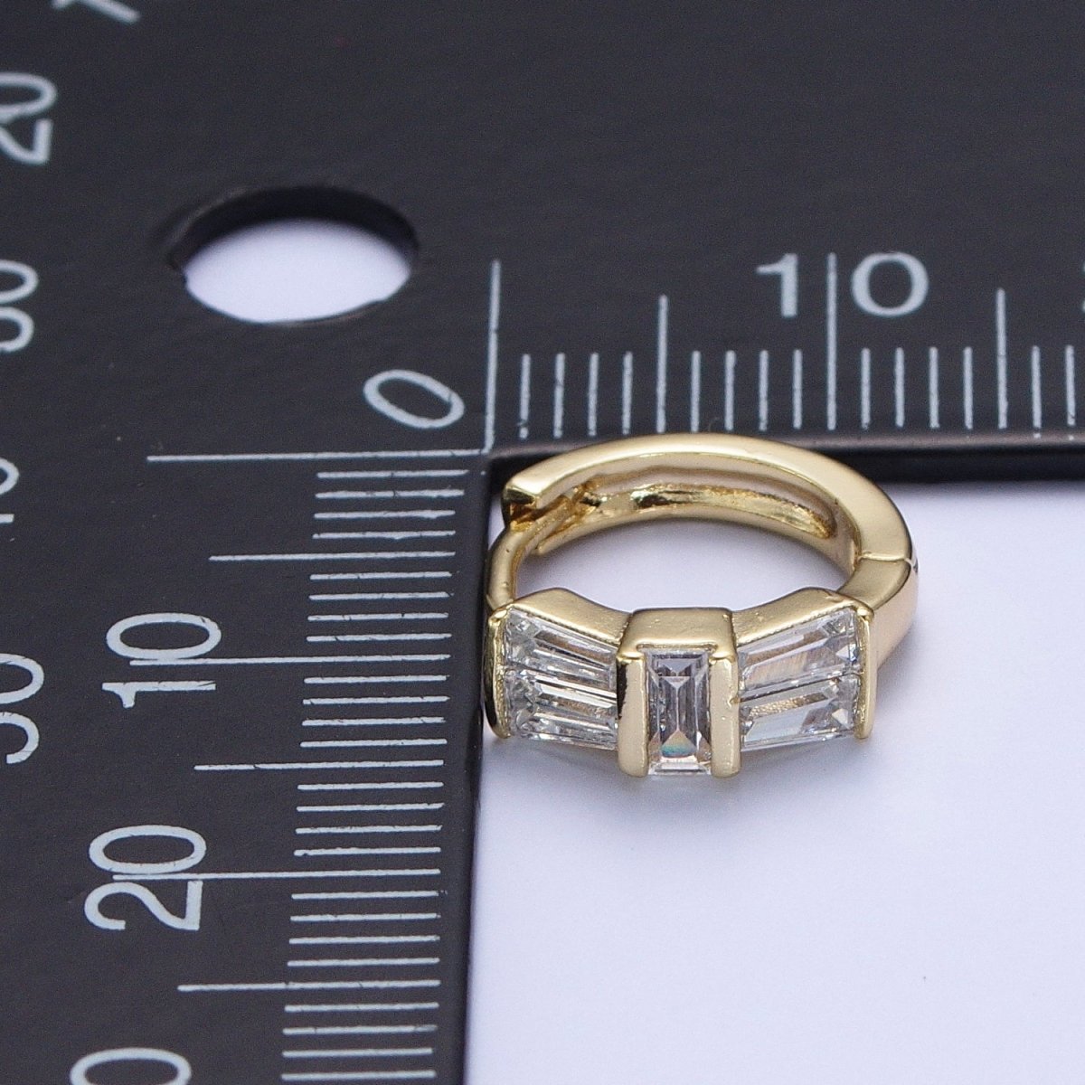 Dainty Gold Huggie Earring Clear Baguette Earring for Everday Use Hypoallergenic Jewelry AE-1022