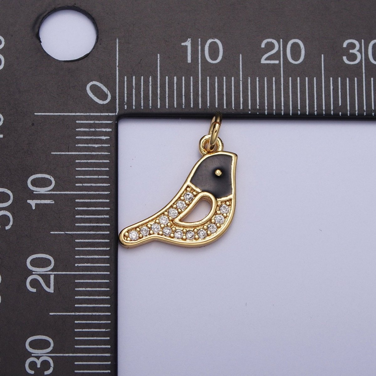 Dainty Gold Micro Pave CZ & Black Enamel Baby Bird Dove Garden Animal For Jewelry Making AG-115
