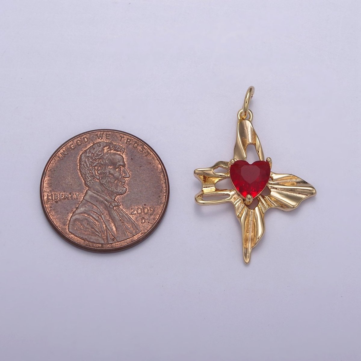 Dainty Gold Red Heart Diamond Cubic Zirconia Charm N-831