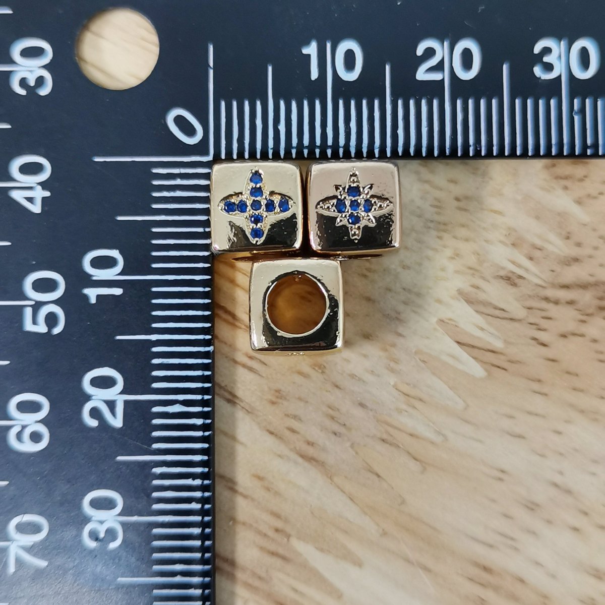 Dainty Gold Royal Blue STARBURST 8mm Bead 24K Gold Filled CZ North Star Charm, Celestial Micro Pave Beads B-311