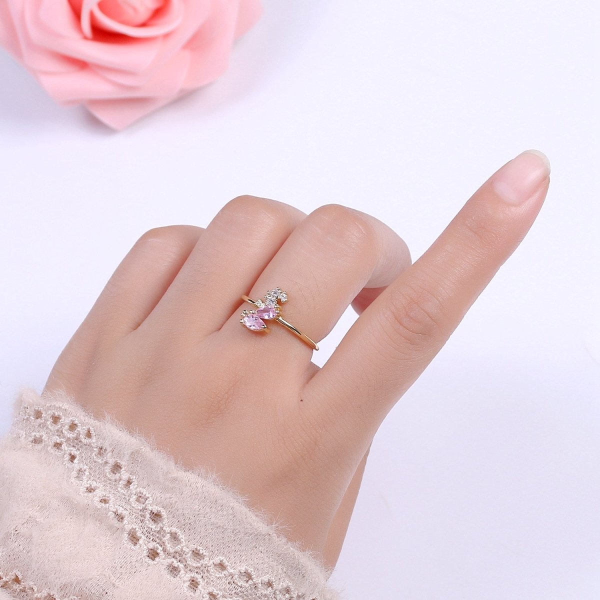Dainty Gold Sea Horse ring, Gold Mini Animal Ring, Dainty Stackable Rings, Open Adjustable Ring CZ Under The Sea Inspired S-167