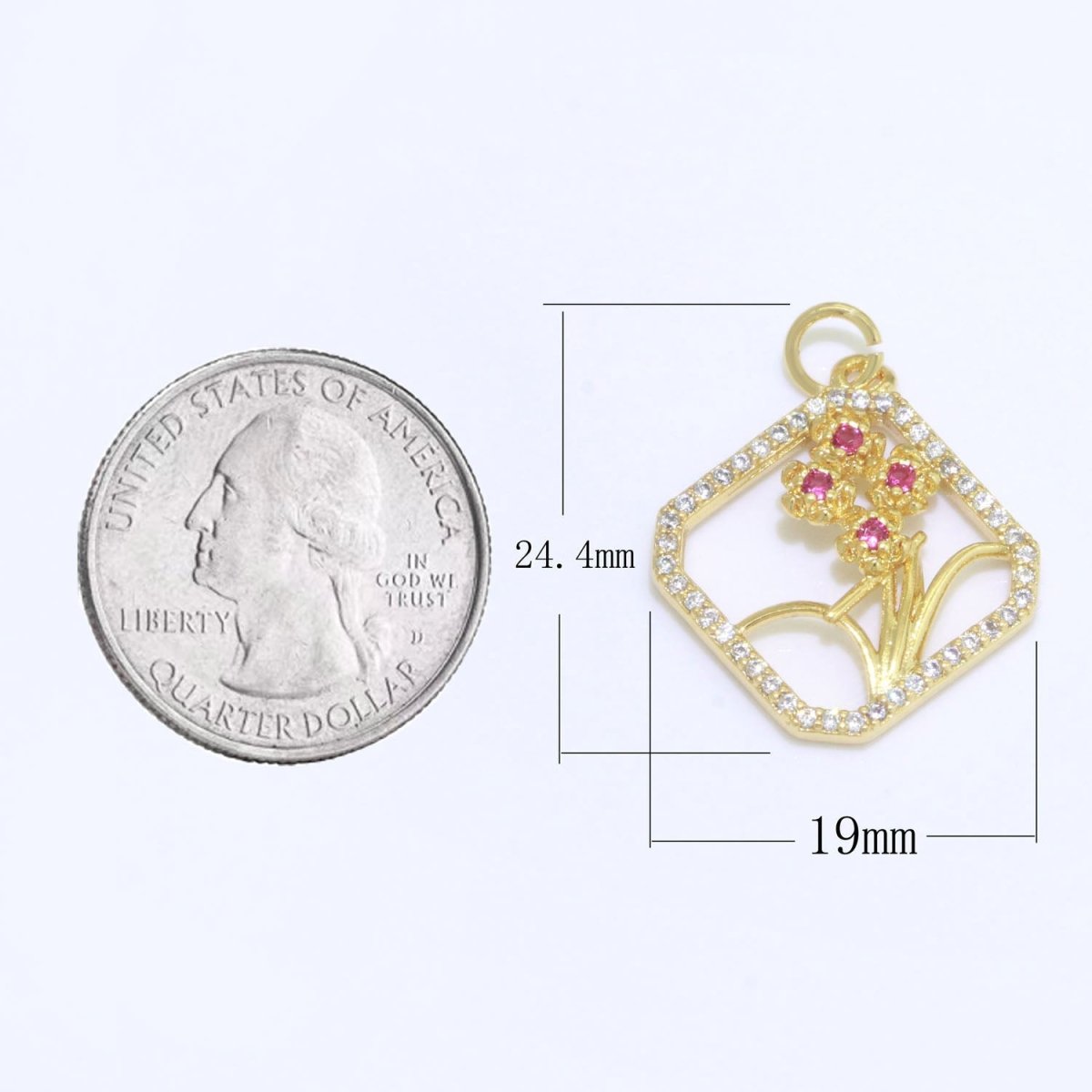 Dainty Gold Secret Garden Charm Micro Pave Wild Flower pendant M-690