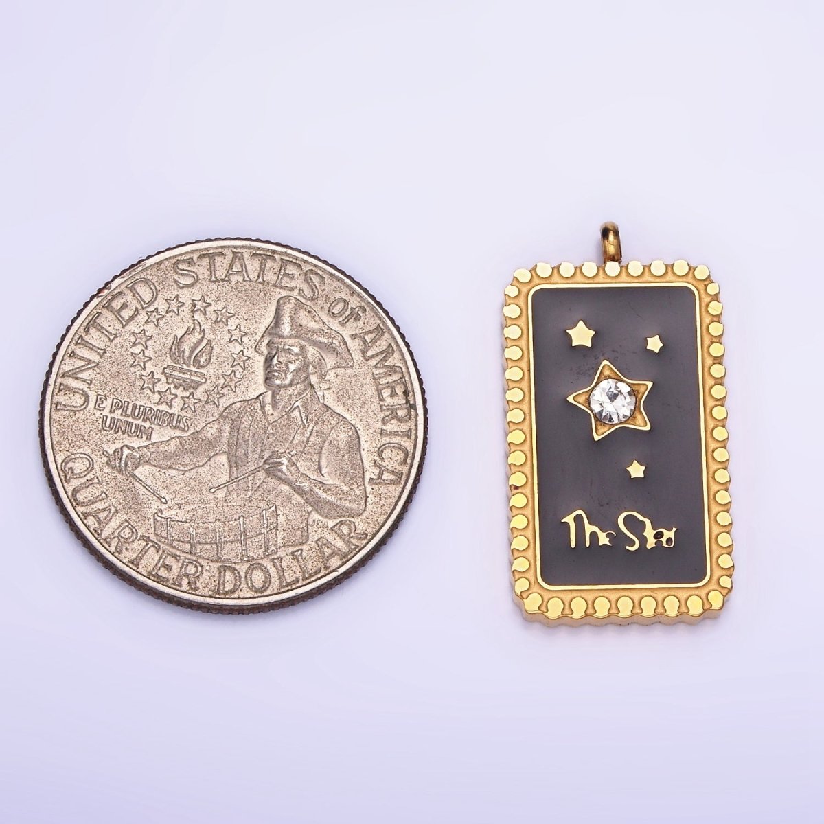 Dainty Gold Stainless Steel Black Enamel The Star Charm Tag Celestial Jewelry Pendant| P1398