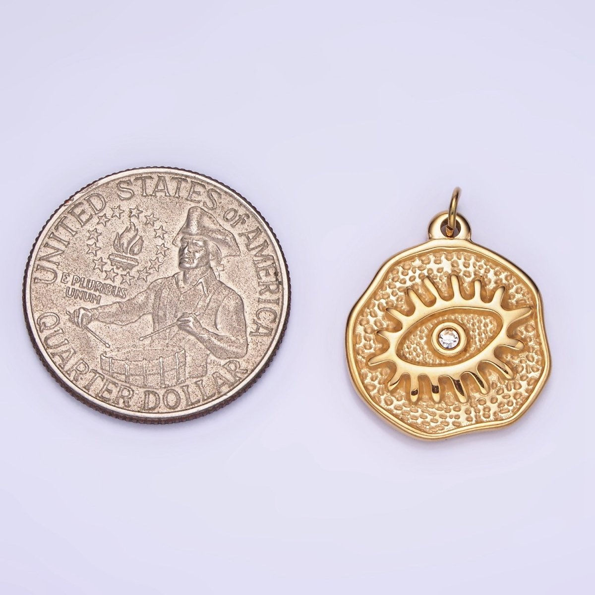 Dainty Gold Stainless Steel Evil Eye Charm Round Coin Pendant | P1401