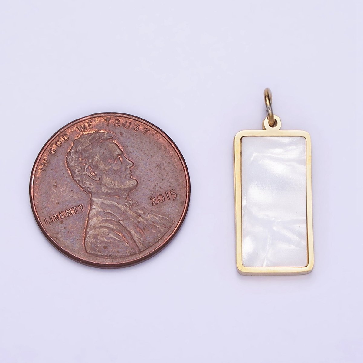 Dainty Gold Stainless Steel Rectangle Pearl Charm Tag Pendant P-1396