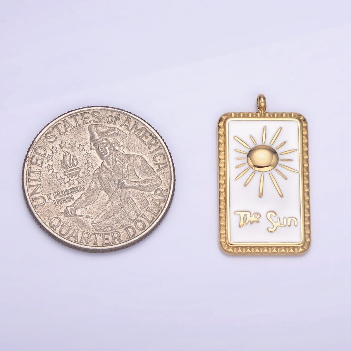 Dainty Gold Stainless Steel White Enamel The Sun Charm Tag Celestial Jewelry Pendant| P1403