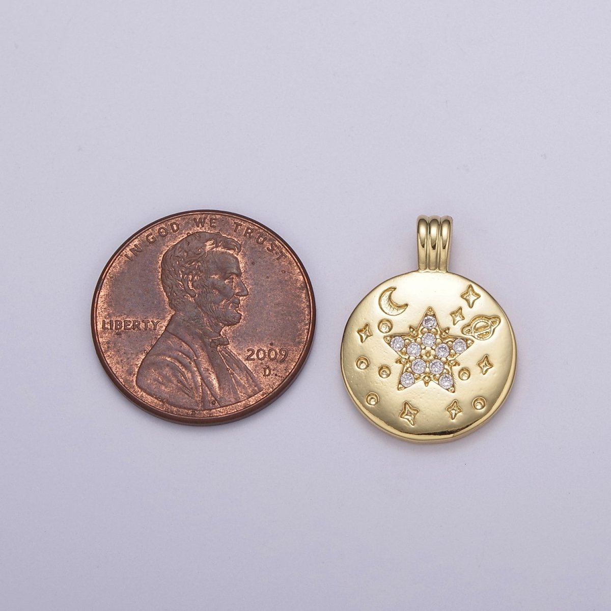 Dainty Gold Star Charm Micro Pave Star Planet Moon Universe Celestial Pendant N-523