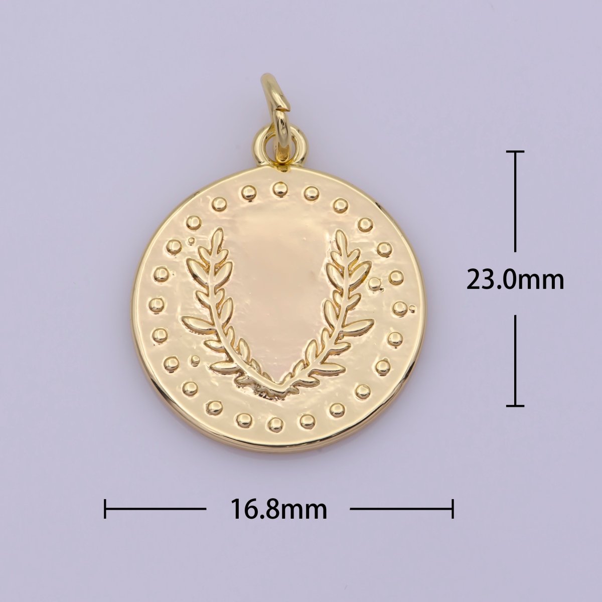 Dainty Greek Olive Leaf Coin Charm in 18k Gold Filled Findings N-194