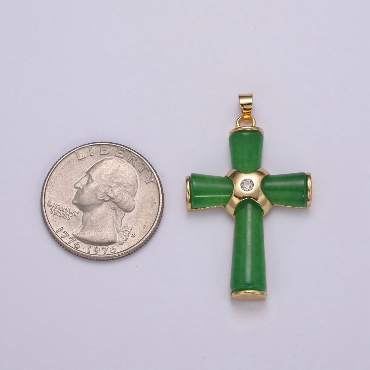 Dainty Green Jade Cross Pendant for Necklace 24K Gold Filled Cross AH-350