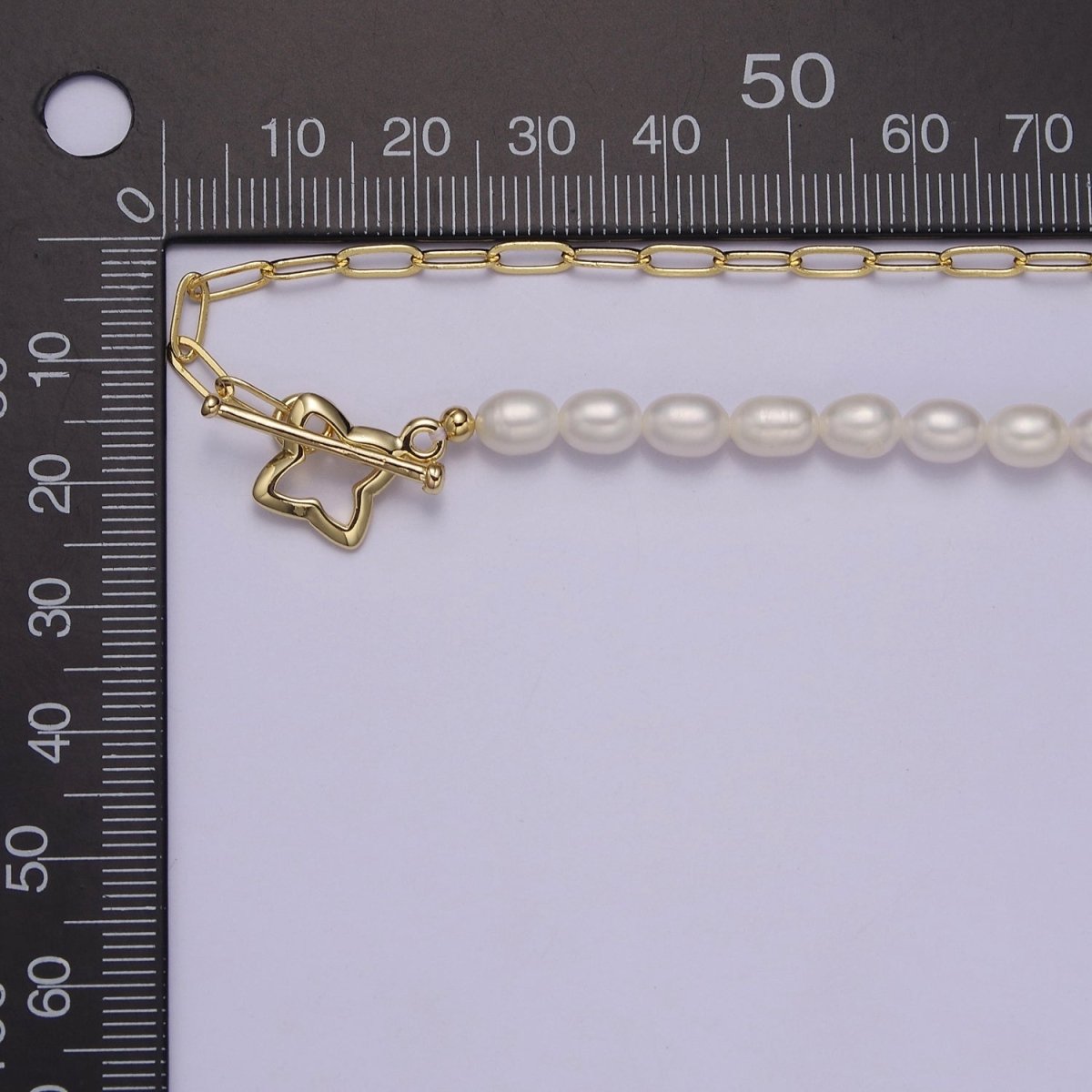 Dainty Half Baroque Pearl Half Paper Clip Chain Necklace 18k Gold Filled Toggle Necklace | WA-878 Clearance Pricing