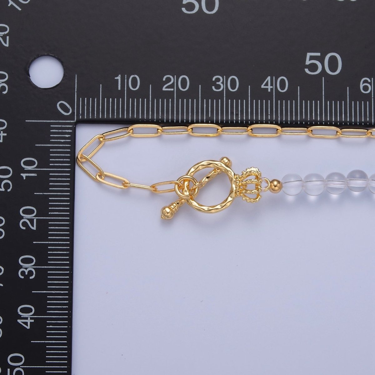 Dainty Half Bead Half Link Chain Necklace, 24k Gold Filled Paperclip Chain with Clear Quartz Necklace Toggle Clasp | WA-967 Clearance Pricing