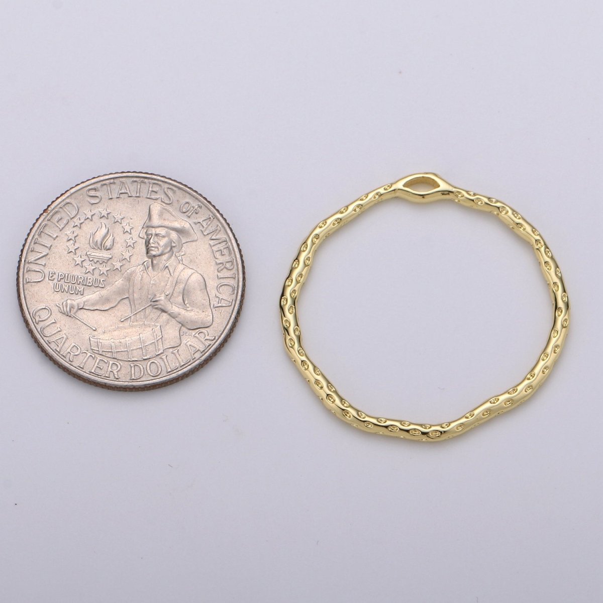 Dainty Hammered Circle Pendant, Round Charm 14k Gold filled 30mm rustic round charm K-899
