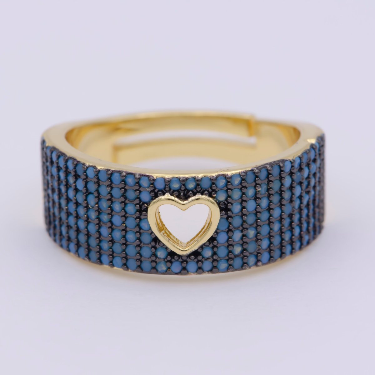 Dainty Heart Adjustable Ring, Gold Cz Dark Ring, Blue Green Purple Teal Stone Heart Jewelry Trend | O-460 ~ O-464