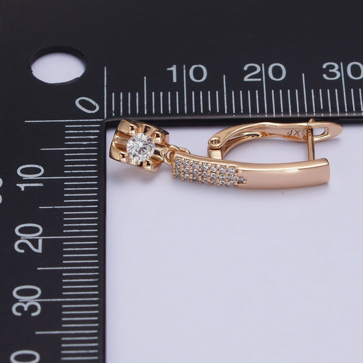 Dainty Huggie Earring Lever Back Earring with Small CZ Stone AB1057