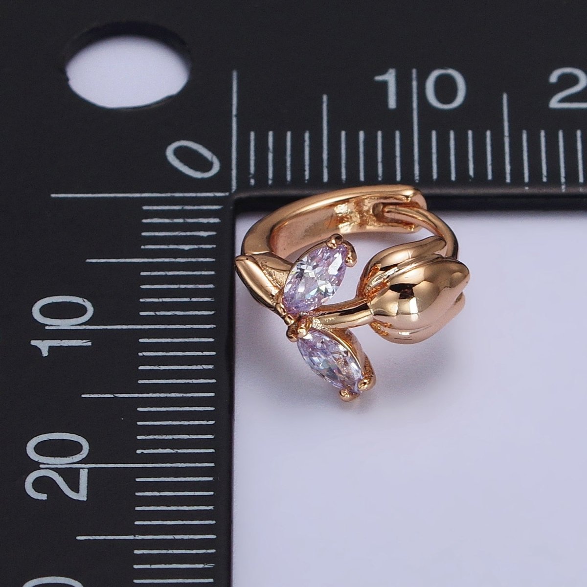 Dainty Huggie Rose CZ Stone Micro Pave Flower Leaf Cz Earring in 18k Gold Filled AB1028