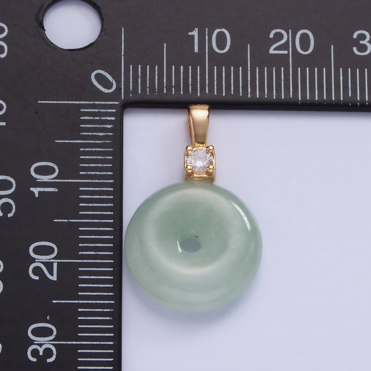 Dainty Jade Donut Round Pendant 14K Gold Filled CZ Bail Good Luck Jewelry AH136