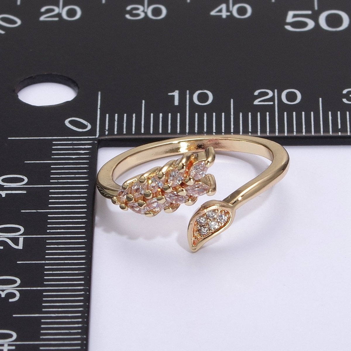 Dainty Leaf Ring Open Adjustable Micro Pave Ring for Minimalist Jewelry U-034