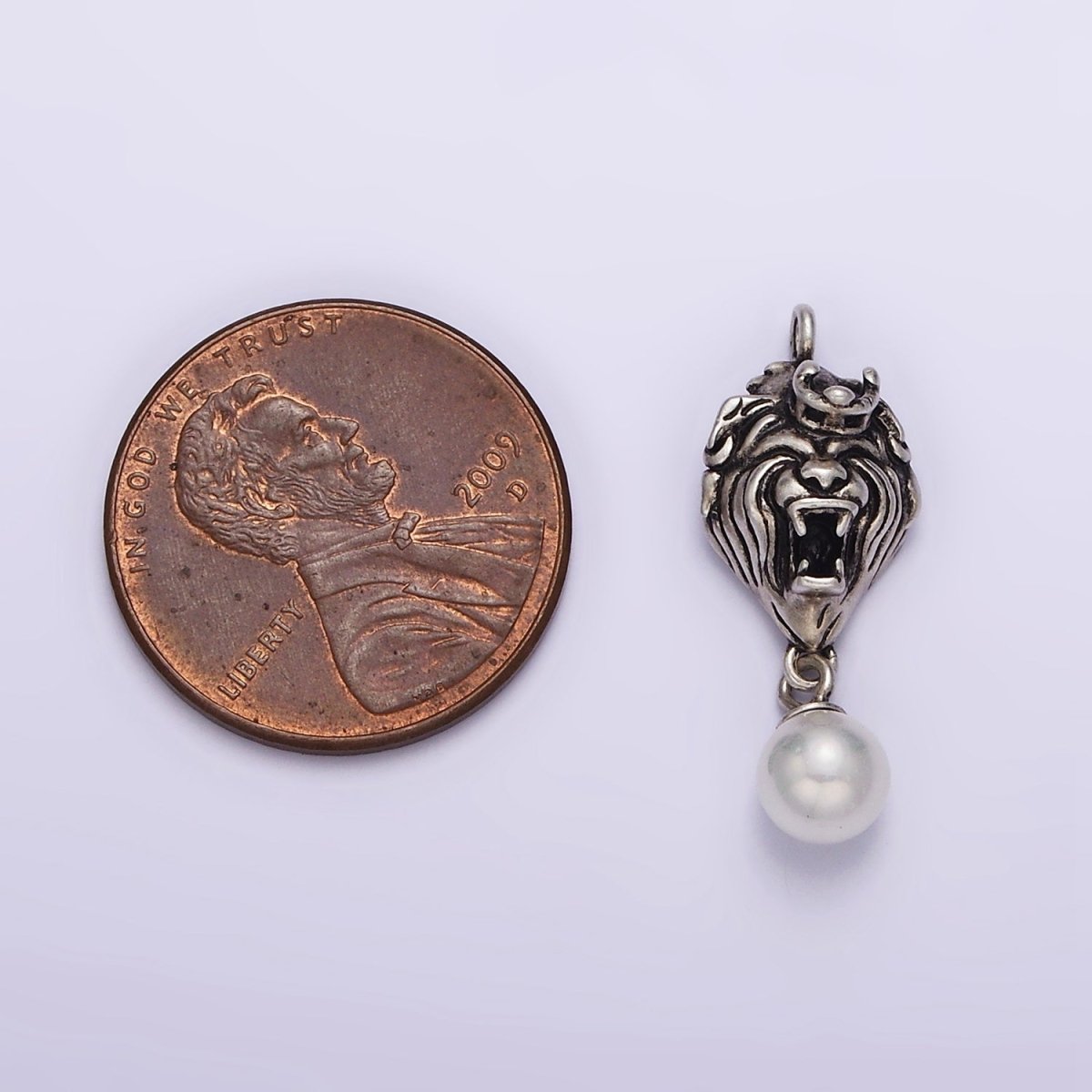 Dainty Lion King with Pearl Charm in 925 Sterling Silver Pendant SL-334