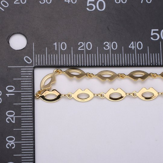 Dainty Lips Geometric chain by Yard Handmade chain, 5x12.8mm Kiss Lips, 24K Gold Filled Chain for Necklace Bracelet | ROLL-460 Clearance Pricing