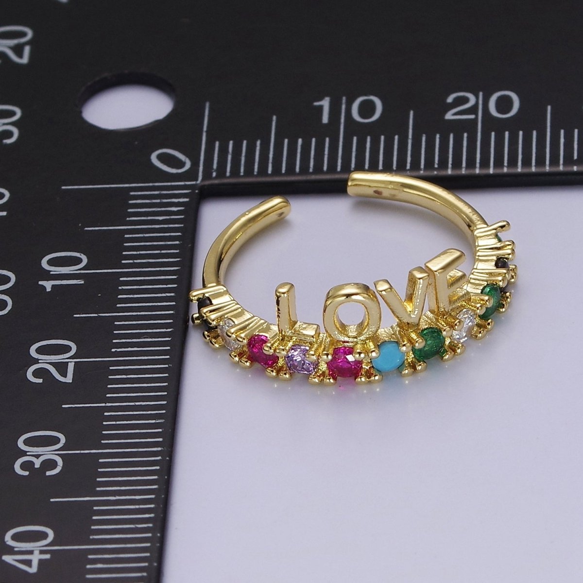 Dainty Love Script with Color CZ Stone Ring Gold Ring O-2108