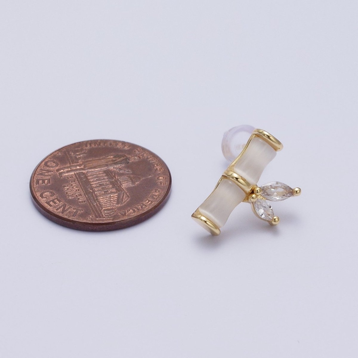 Dainty Marquise Cubic Zirconia White Cats Eye Bamboo Stud Earrings | AD-153