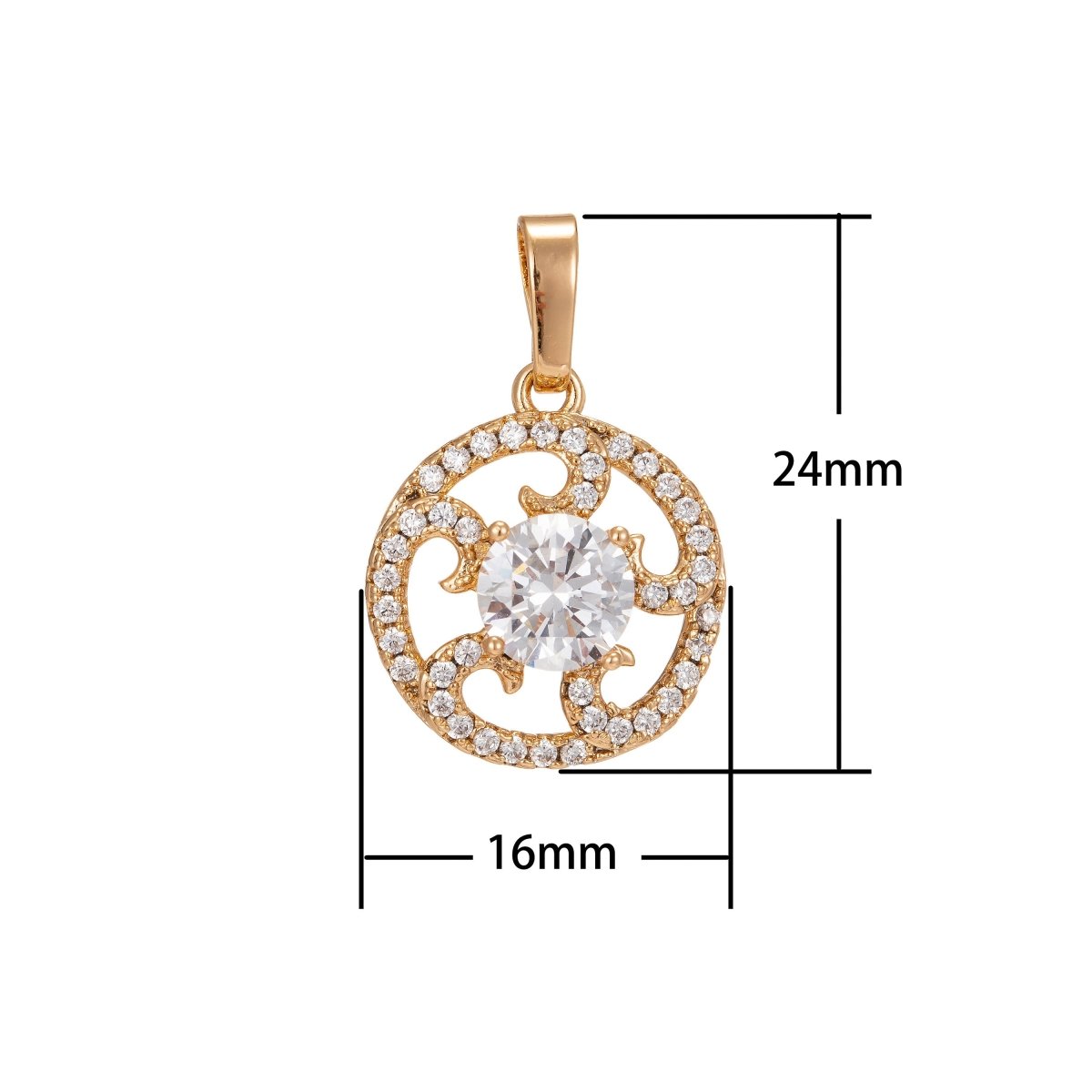 Dainty Micro Pave Gold Filled Sun Burst Charm 24x16mm, Cubic Zirconia PENDANT Charm For Necklace Making, Jewelry Component Supply I-243