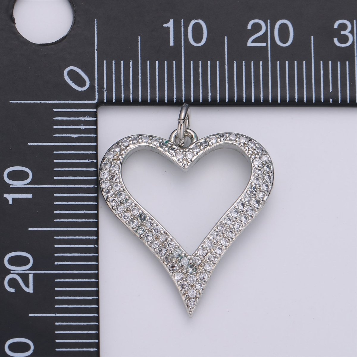 Dainty Micro Pave Pendant Silver Floating Open Heart Charm I-611