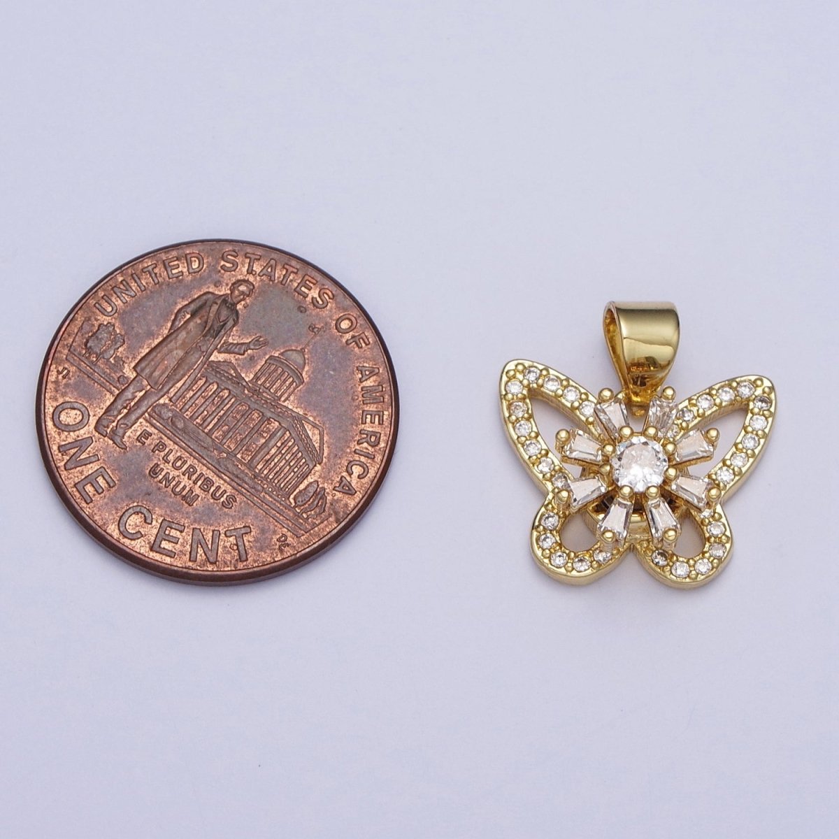 Dainty Micro Paved Butterfly Insect Pendant, Baguette Clear Cubic Zirconia Flower Mariposa Pendant For Jewelry Making | X-474