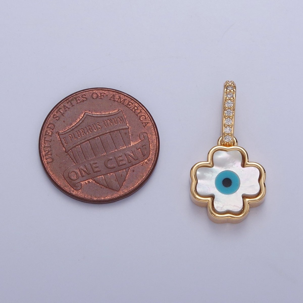 Dainty Mother of Pearl Clover Necklace Pendant Eye Clover Charm Micro Pave Religious Jewelry J-623