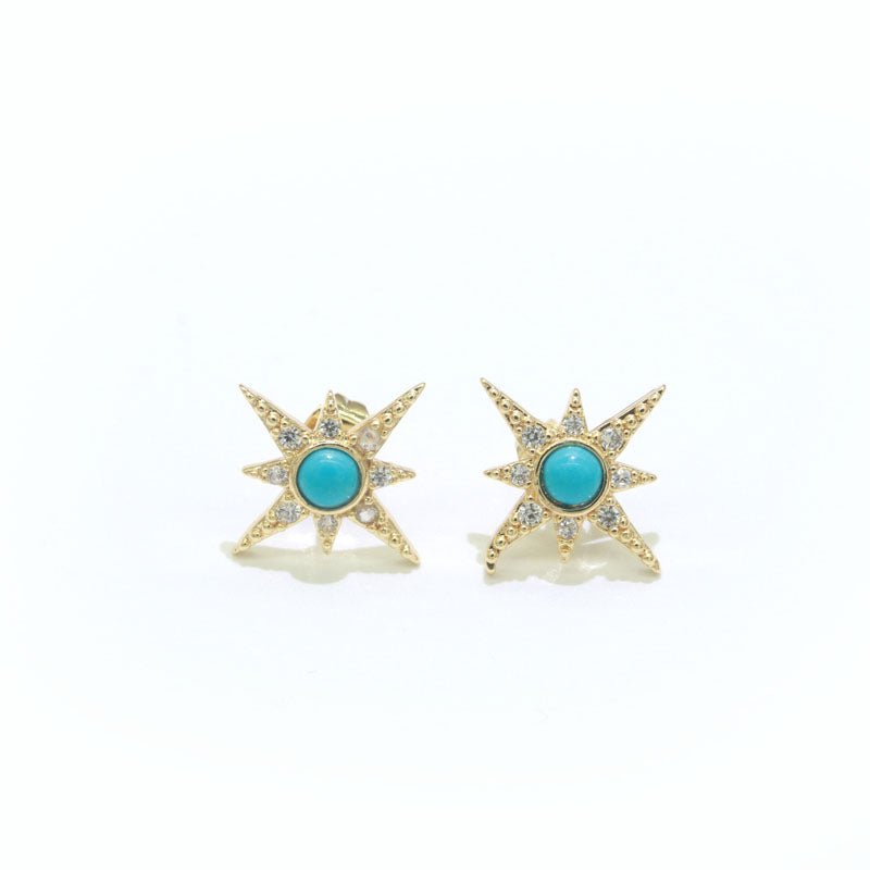 Dainty North Star Stud Cubic Zirconia Turquoise stud earrings Dainty Gold Stud earring T-128