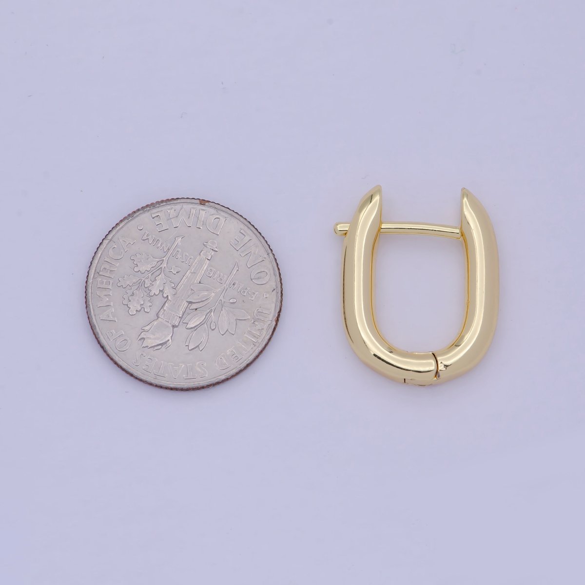 Dainty Oblong Rectangle Hoop Earring, Gold U Shape Huggie Hoop Minimalist Jewelry V-368
