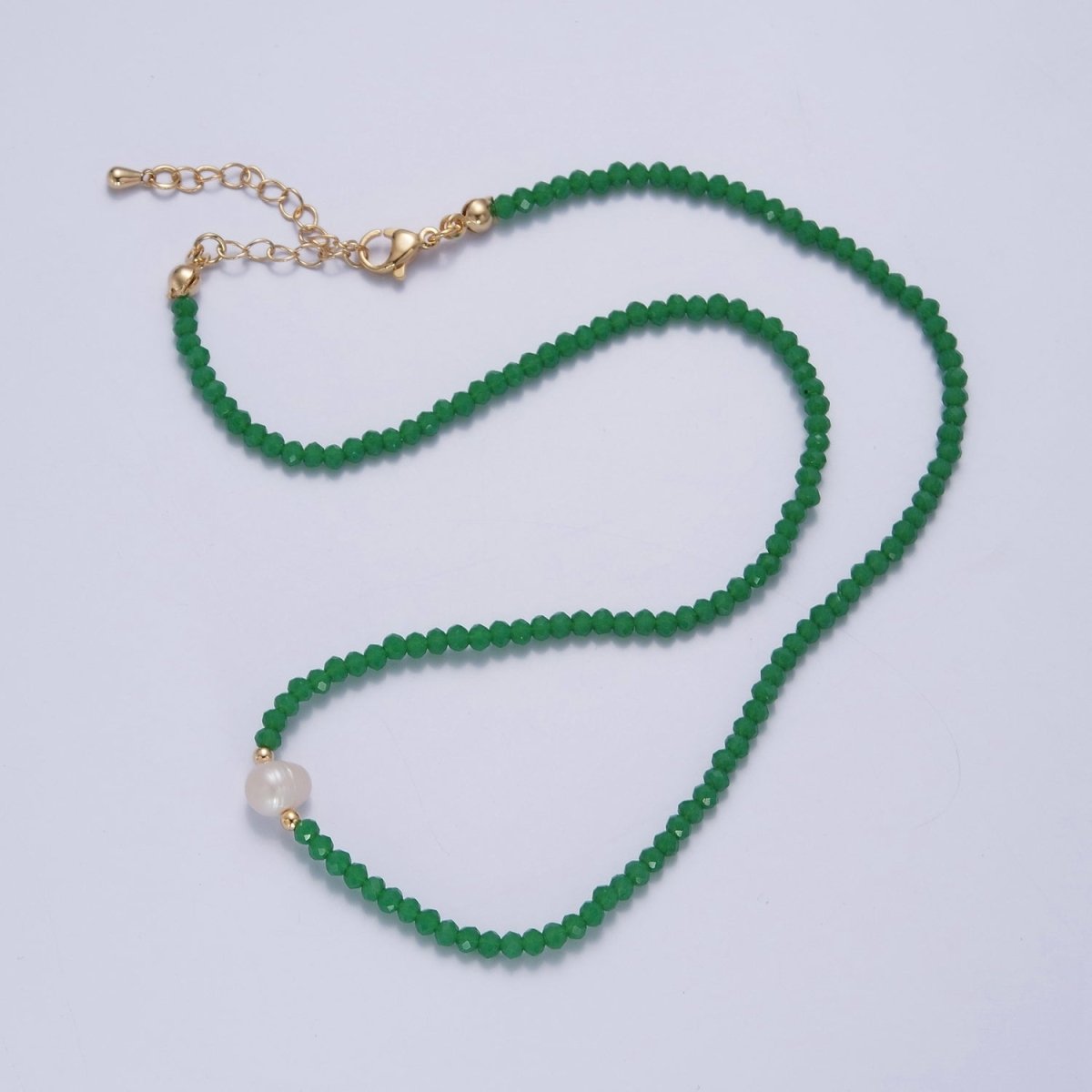 Dainty Pastel Color Glass Beaded Necklace Faceted Rondell Beads with Fresh Water Pearl Necklace | WA-1030 to WA-1033 Clearance Pricing