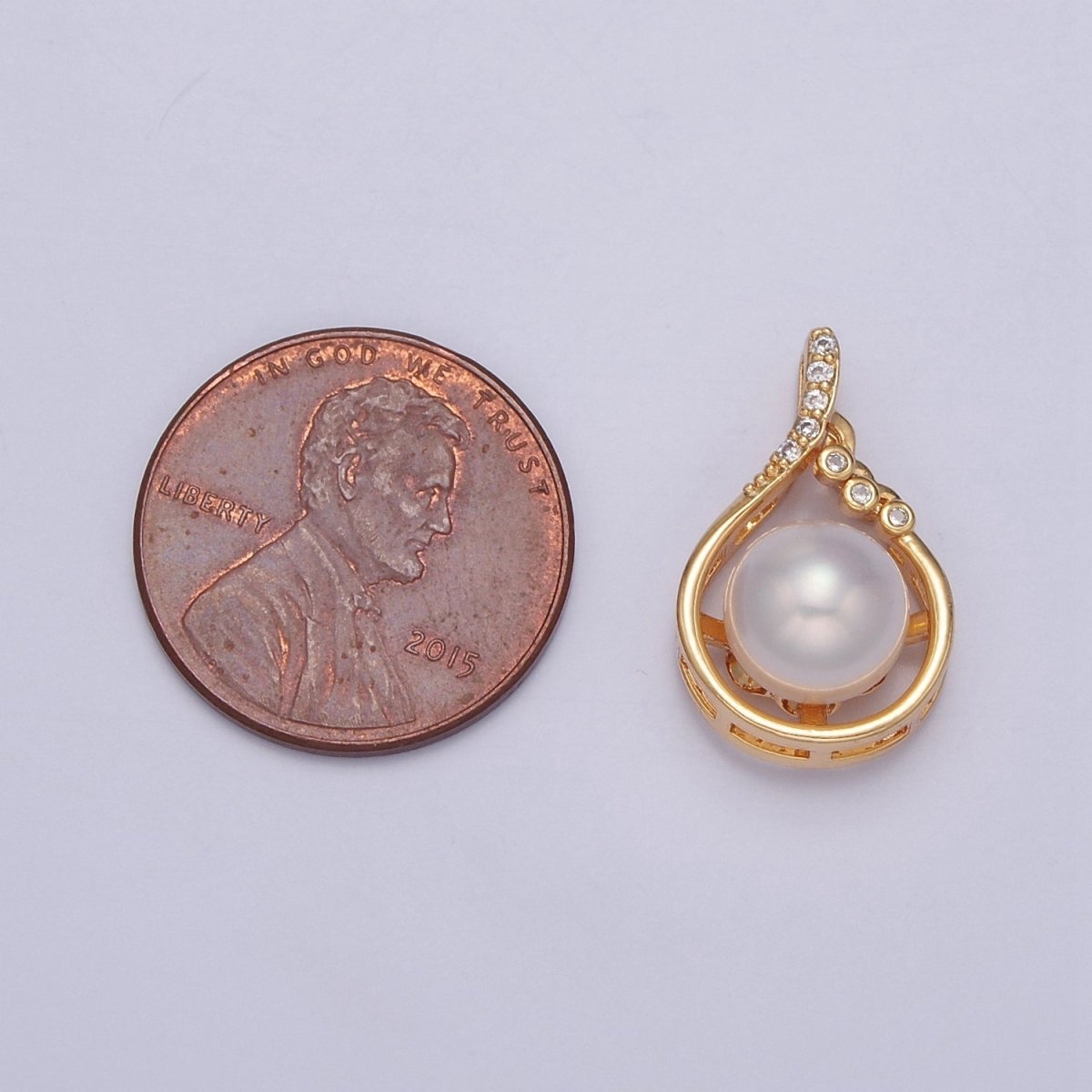Dainty Pave Charm Genuine Shell Pearl Pendant Minimalist Bridal Wedding Jewelry J-692